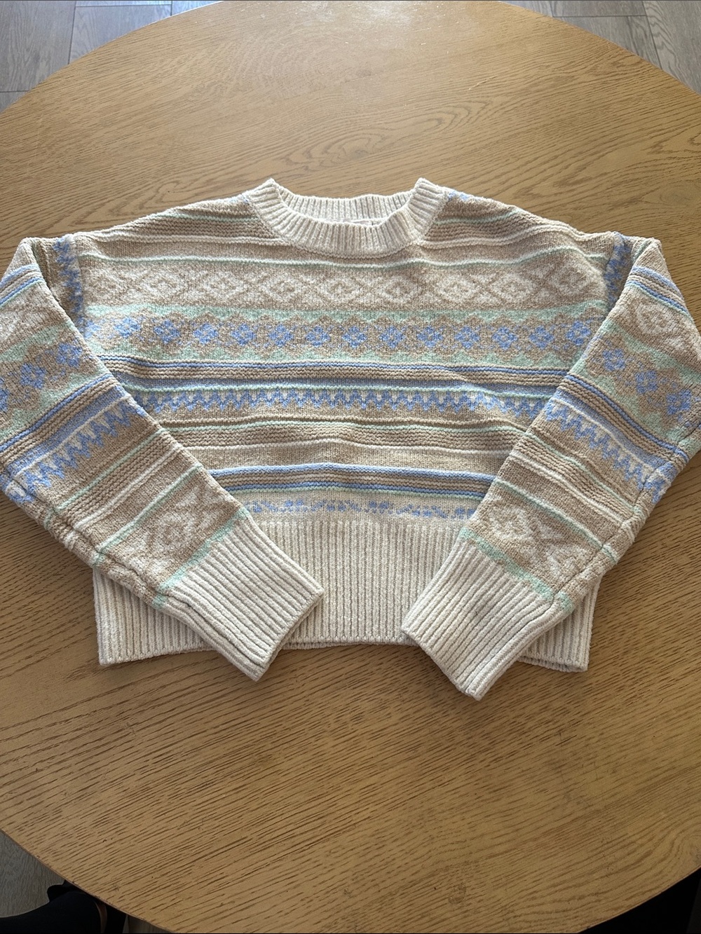 Cream Patterned Crewneck Sweater small